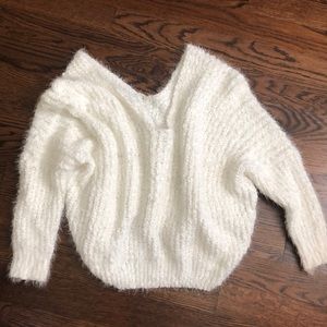 White oversized fuzzy sweater